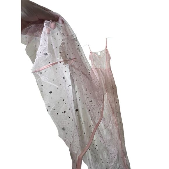 Pink Starry Tulle Maxi Dress M Sleeveless Party Evening - Picture 2 of 15